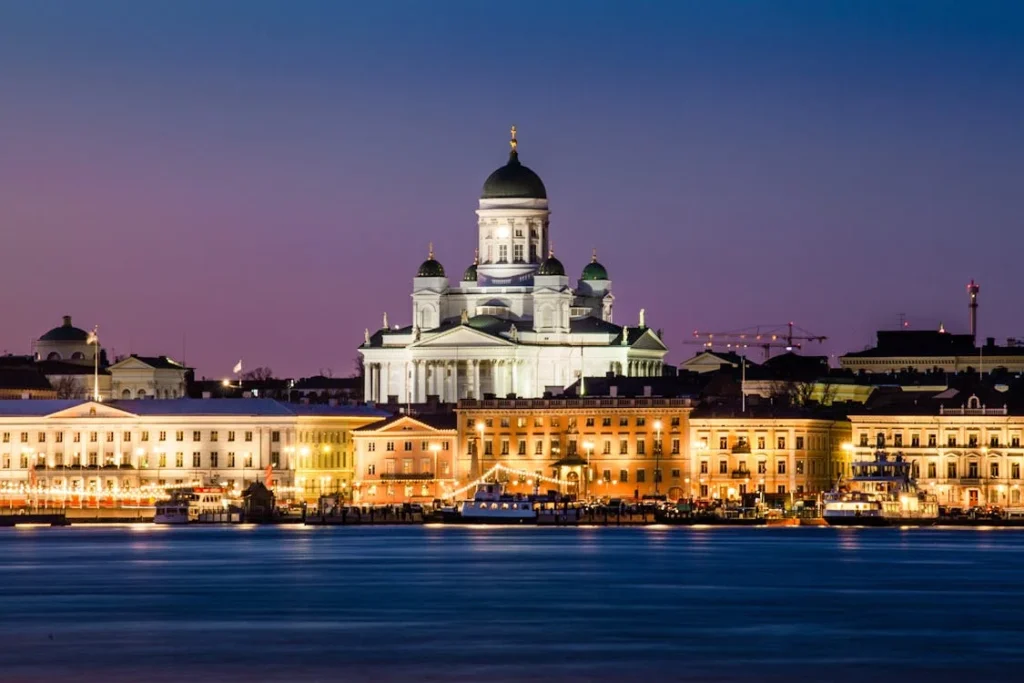 Northern Lights over Helsinki in Finland, a top choice for easy Schengen visa approvals with fast-track corporate visa options.