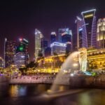 Iconic Singapore skyline featuring Marina Bay Sands, Supertree Grove, and the Singapore Flyer